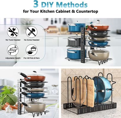 خزانة المطبخ قابلة للتعديل وعاء وعاء منظمة 8 مستوى رف مع 3 طرق DIY