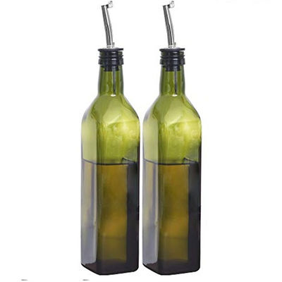 زجاجة زيت زجاجية 500ML / 17OZ شكل مربع مخزن لزيت المطبخ والخل