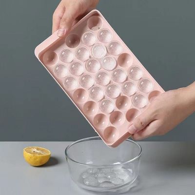 33 تجويف الدائرة الكرة المستديرة كرة الثلج مكعب وعاء الكرة البلاستيكية كرة الثلج صانع القالب مع غطاء