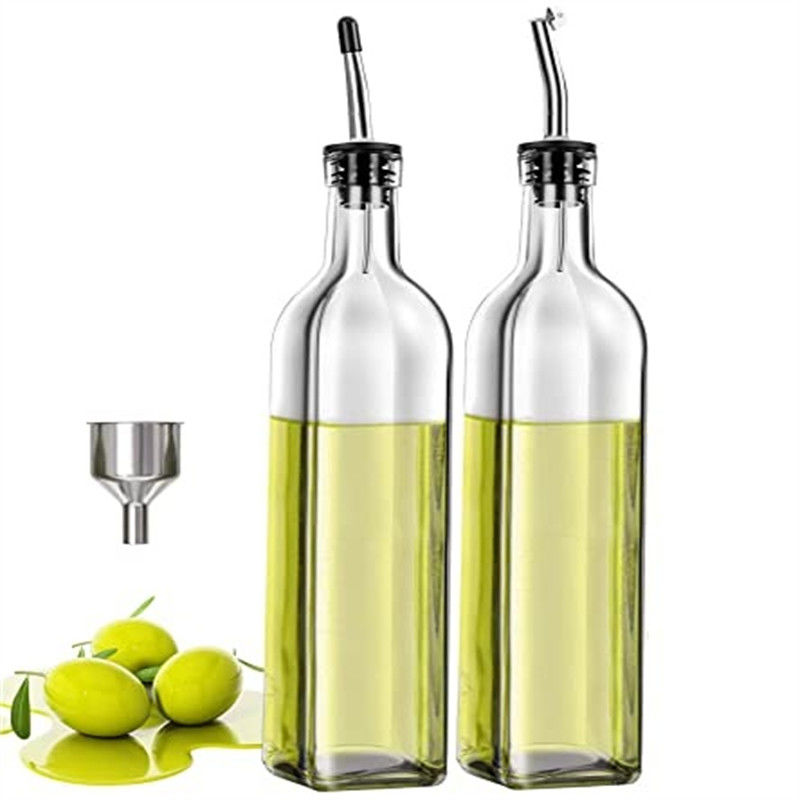 زجاجة زيت زجاجية 500ML / 17OZ شكل مربع مخزن لزيت المطبخ والخل